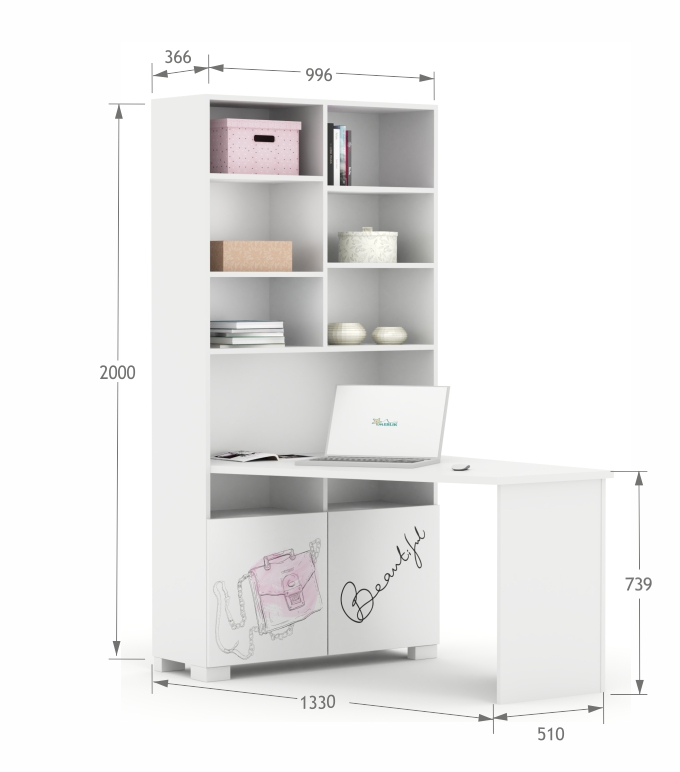 Biurko-regał lewy Fashion Pink