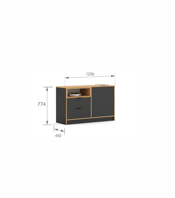 Komoda 120-2-45 Concrete Oak