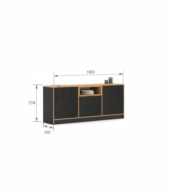 Komoda 180-2-45 Concrete Oak